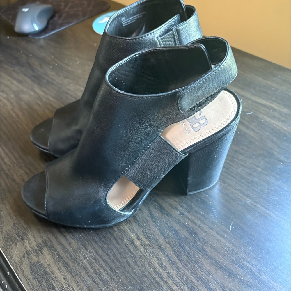 Gianni Bini Black Heels Peep-Toe Ankle Booties